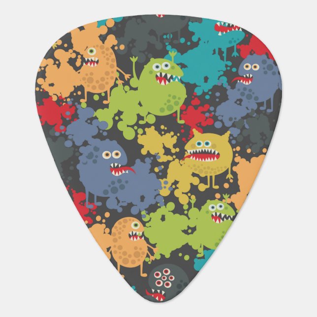 Little cute funny monsters guitar pick (Front)