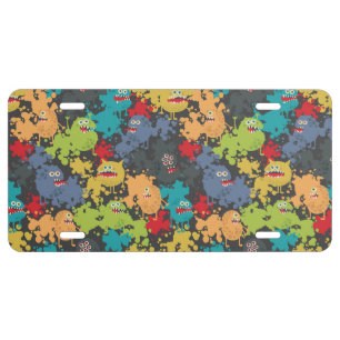 Little cute funny monsters license plate