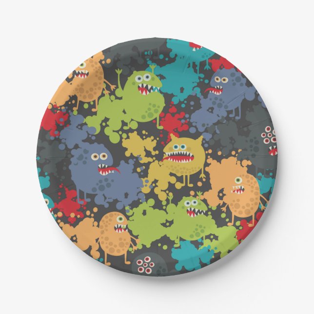 Little cute funny monsters paper plates (Front)