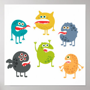 Little cute funny monsters poster