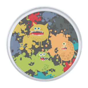 Little cute funny monsters silver finish lapel pin