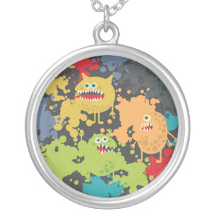 Little cute funny monsters silver plated necklace