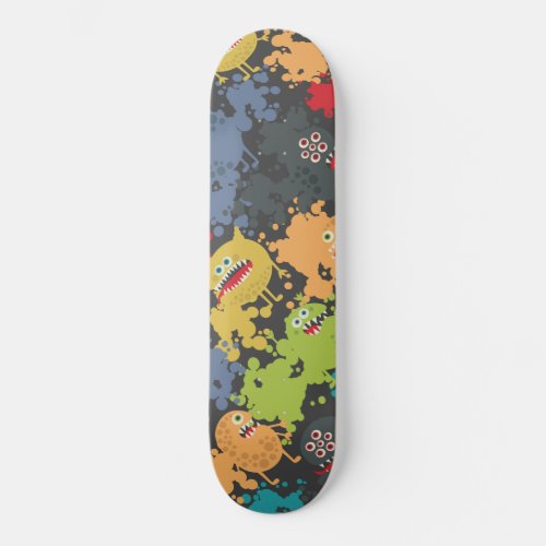 Little cute funny monsters skateboard