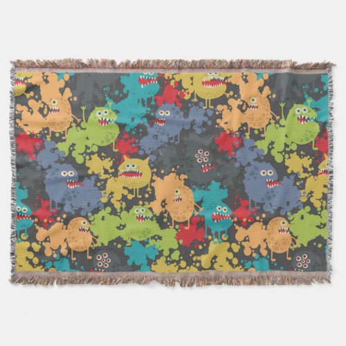 Little cute funny monsters throw blanket