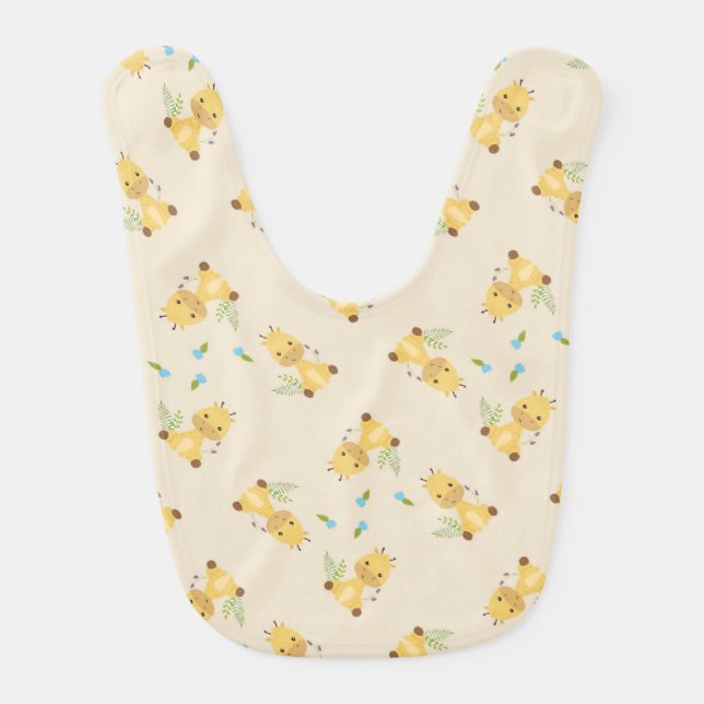 Little cute giraffe floral light brown baby bib (Front)