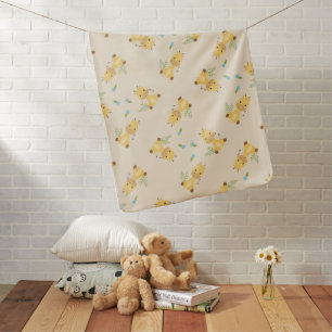 Little cute giraffe floral light brown baby blanket