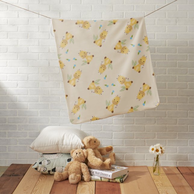 Little cute giraffe floral light brown baby blanket (In Situ)