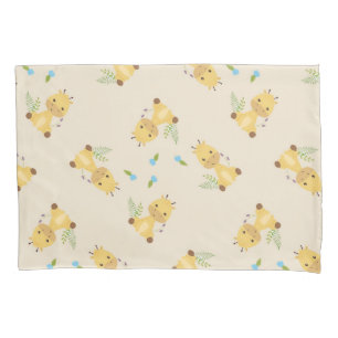 Little cute giraffe floral light brown pillow case