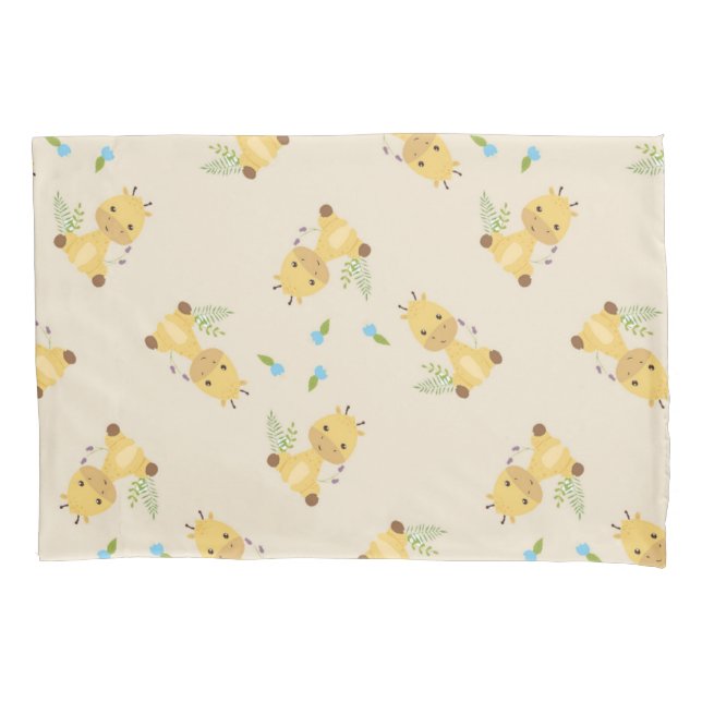 Little cute giraffe floral light brown pillow case (Front-Left)