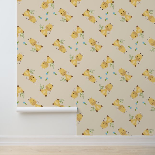 Little cute giraffe floral light brown wallpaper  (Application)