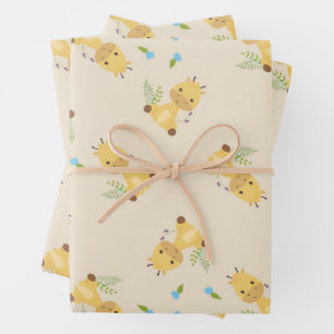 Little cute giraffe floral light brown wrapping paper sheets