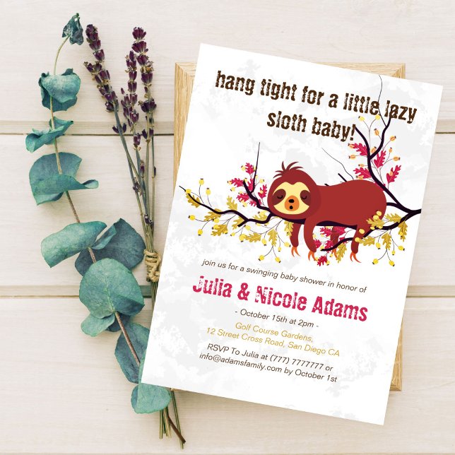 Little Cute Lazy Sleeping Sloth Baby Shower Invitation (Creator Uploaded)