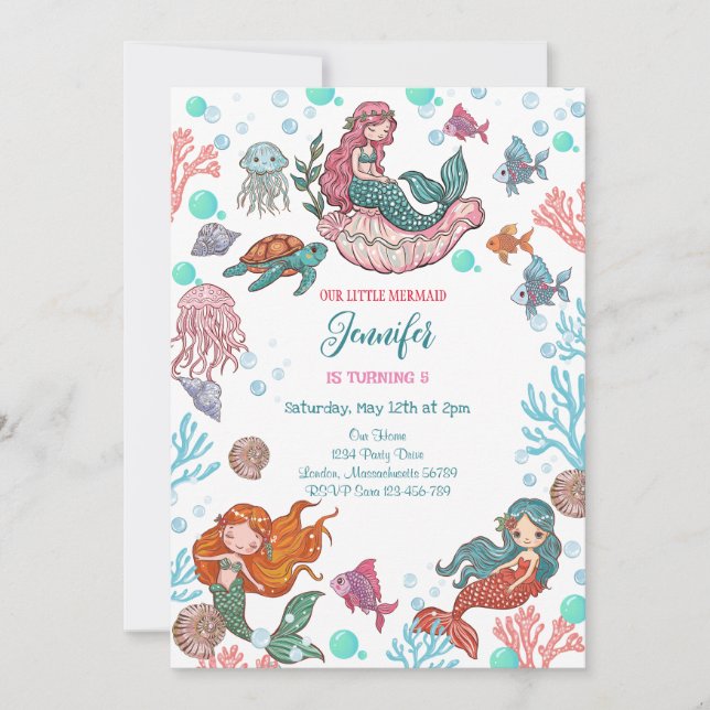 Little Cute Little Mermaids Birthday Invitation (Front)