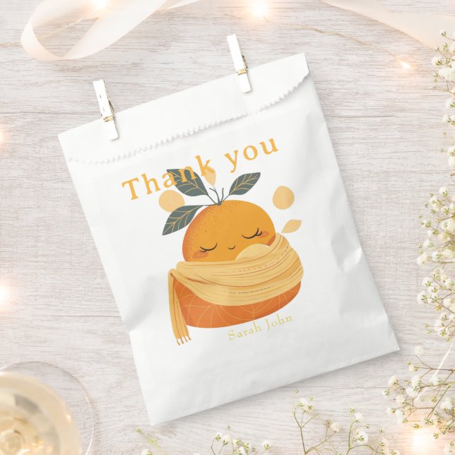 Little cute orange Baby shower  Favor Bag (Clipped)