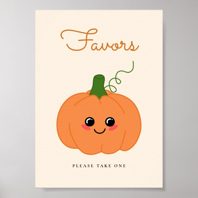 Little Cute Pumpkin Baby Shower Favor Table Sign (Front)