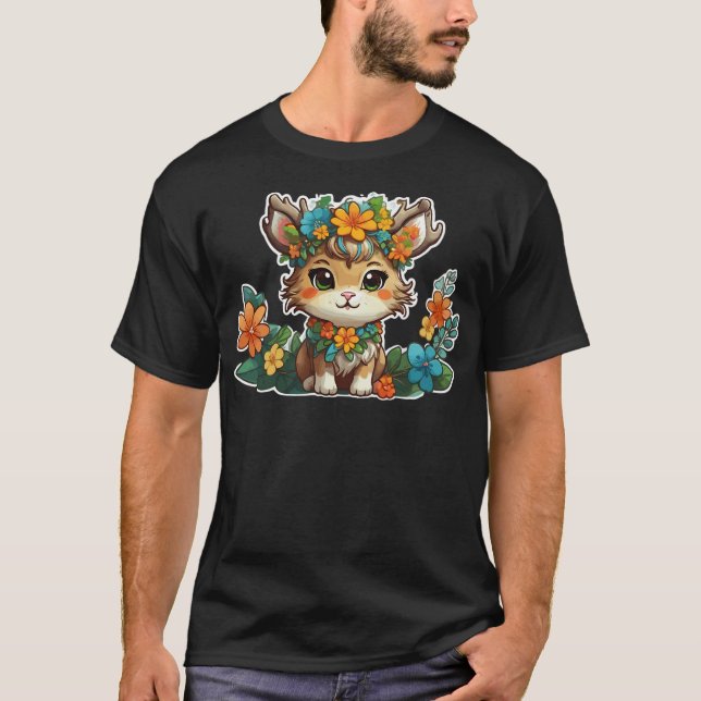Little Cute Santa Claus Reindeer Kawaii Christmas  T-Shirt (Front)