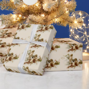Little cute vintage Victorian Christmas angels  Wr Wrapping Paper