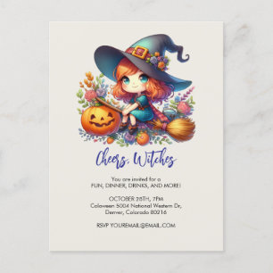 little cute witch dressed in blue, Halloween Postcard