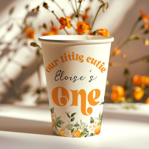Little cutie 1st birthday citrus oranges paper cups