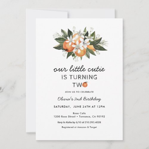 Little Cutie 2nd Birthday Party Turning Two Invitation