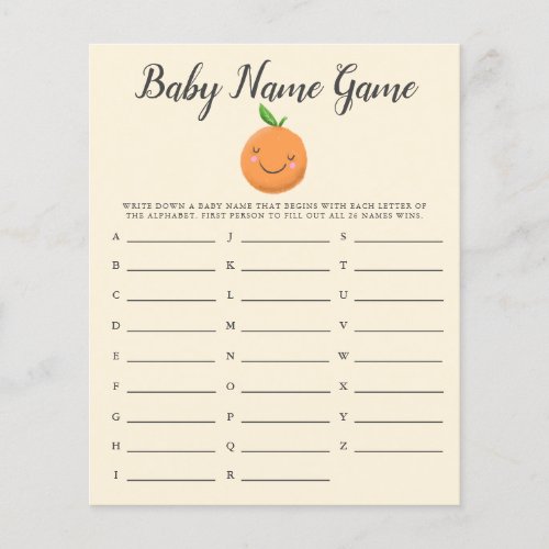 Little Cutie Baby Name Shower Game Yellow