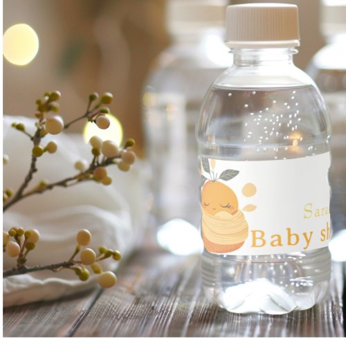Little cutie baby orange   Baby shower  Water Bottle Label