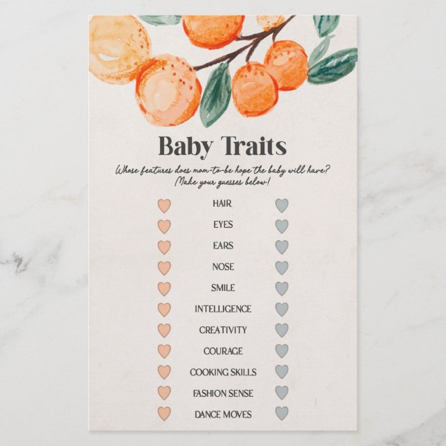 little cutie baby shower baby traits game  (Front)