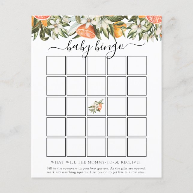 Little Cutie Baby Shower Bingo Game Card (Front)