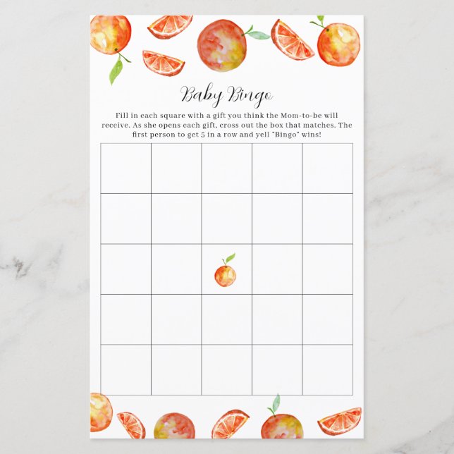 Little Cutie Baby Shower Bingo Game Party Activity (Front)