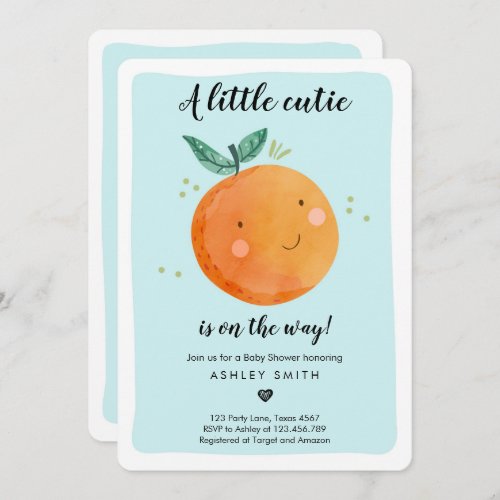 Little Cutie Baby Shower Boy Clementine Orange Invitation