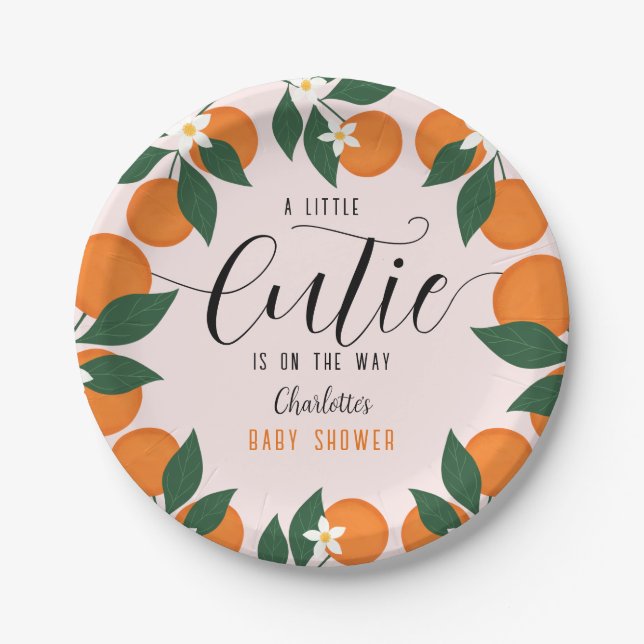 Little Cutie Baby Shower Citrus Orange Party  Paper Plates (Front)