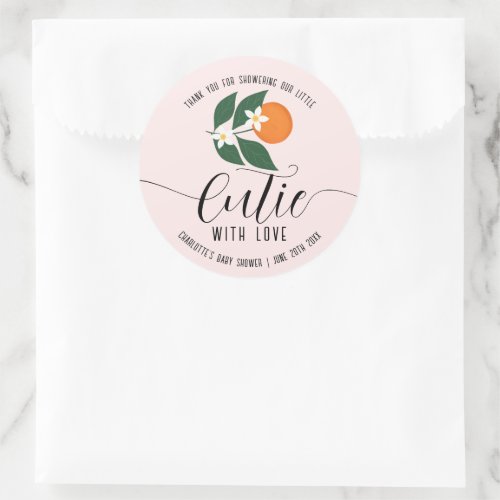 Little Cutie Baby Shower Citrus Orange Thank You Classic Round Sticker