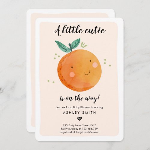 Little Cutie Baby Shower Clementine Gender Neutral Invitation