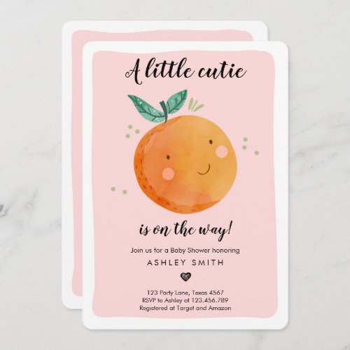 Little Cutie Baby Shower Clementine Pink Girl Invitation