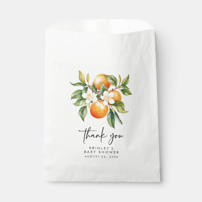 Little Cutie Baby Shower Favor Bags Citrus Orange (Front)