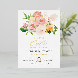 little cutie baby shower gold foil invitation