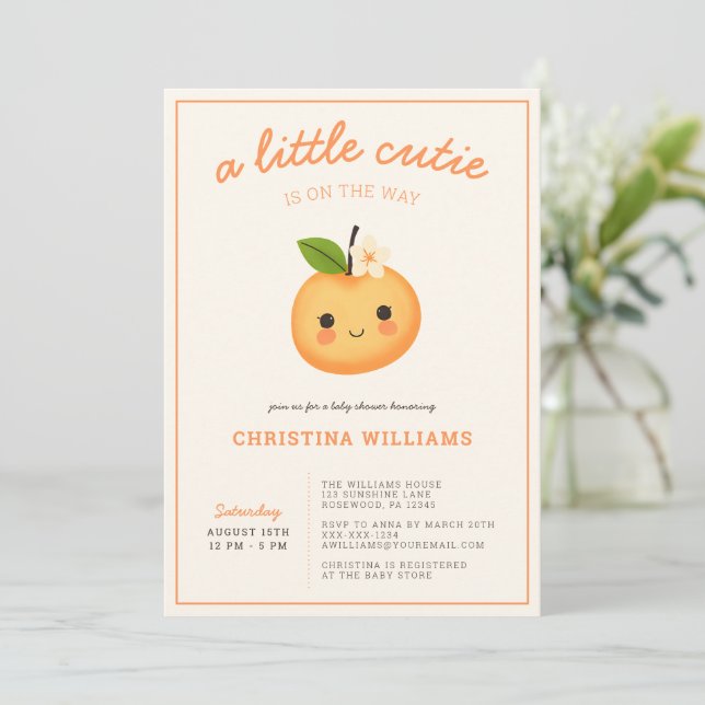 Little Cutie Baby Shower Invitation (Standing Front)