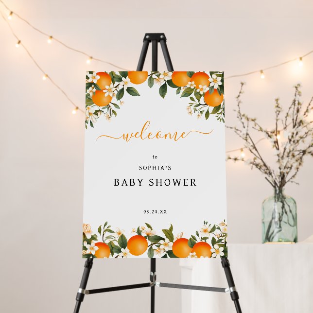 Little cutie baby shower Orange Citrus Welcome Foam Board (In Situ (Stand))