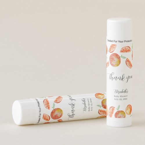 Little Cutie Baby Shower Orange Custom Favor Lip Balm