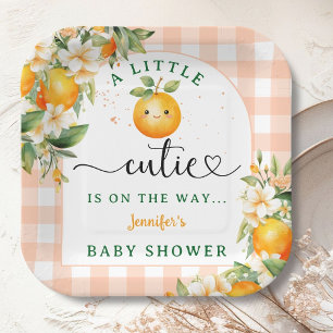 Little Cutie Baby Shower Orange Gender Neutral Paper Plates