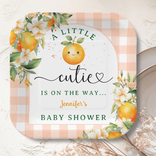 Little Cutie Baby Shower Orange Gender Neutral Paper Plates (Creator Uploaded)