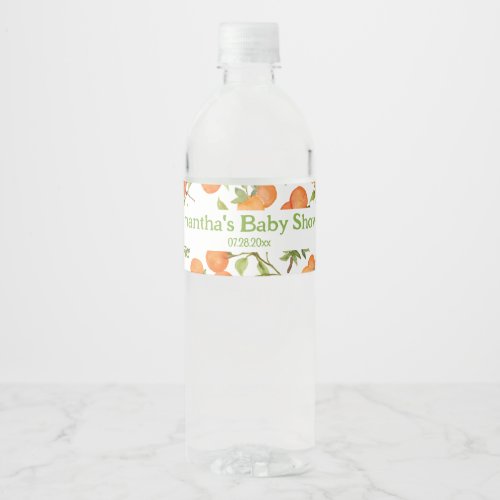 Little Cutie Baby Shower Orange Pattern  Water Bottle Label