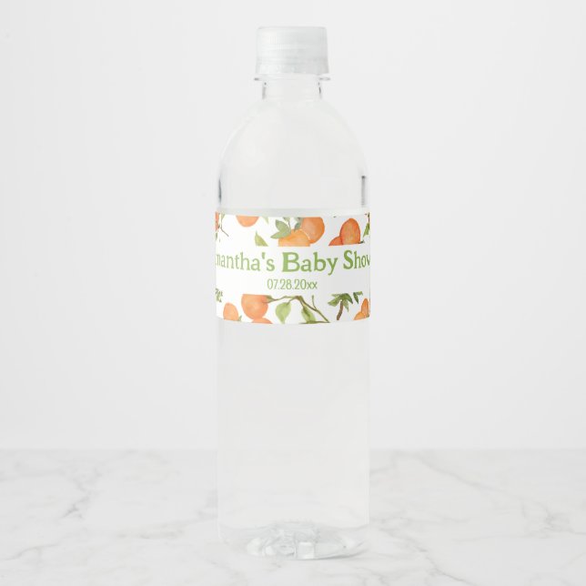 Little Cutie Baby Shower Orange Pattern  Water Bottle Label (Front)