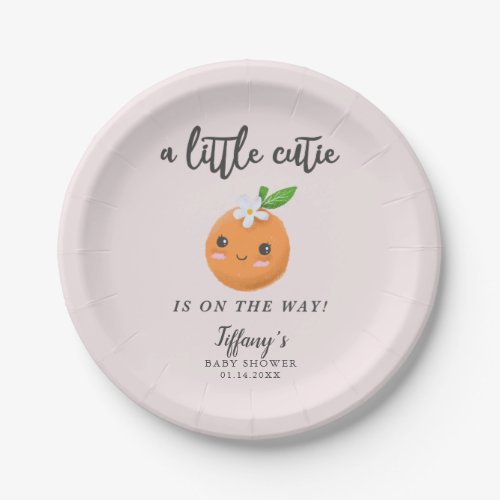 Little Cutie Baby Shower Pink Clementine Paper Plates