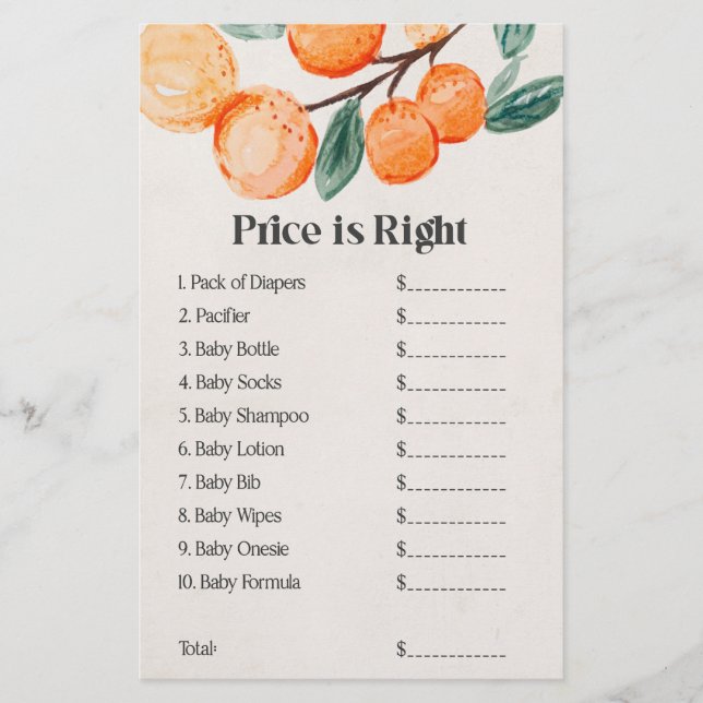 little cutie baby shower price is right game  (Front)