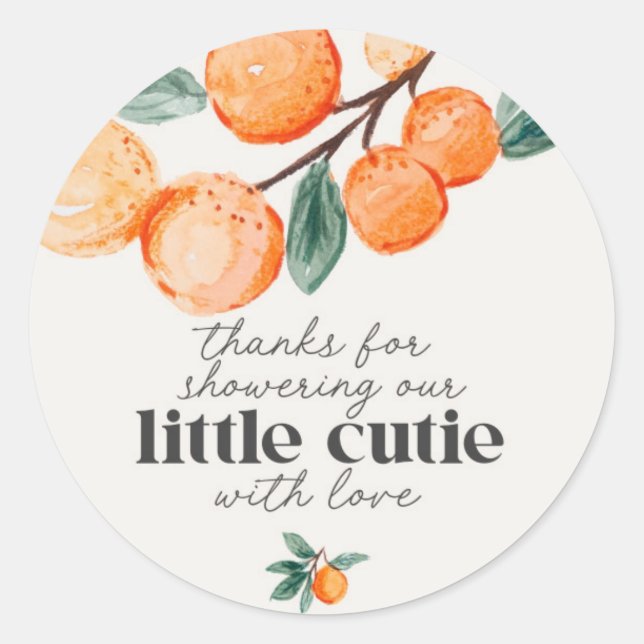 Little cutie baby shower thank you favor classic round sticker (Front)