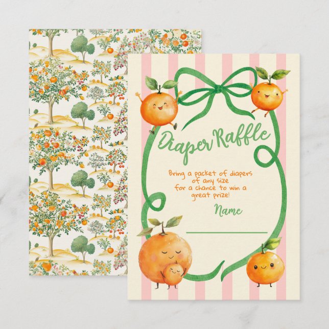 Little Cutie Baby Shower Toile Diaper Raffle Invitation (Front/Back)