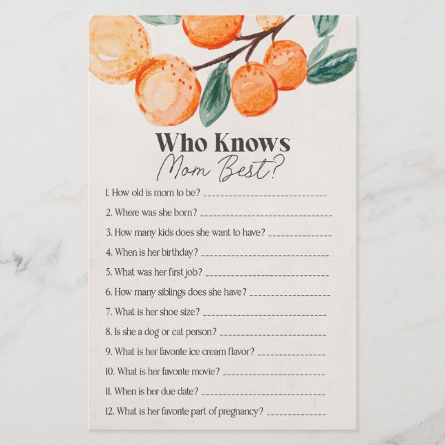 little cutie baby shower who knows mom best game  (Front)