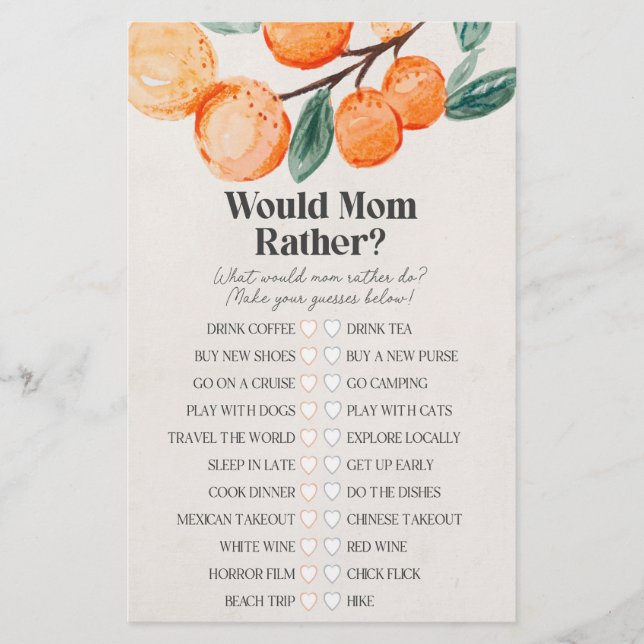 little cutie baby shower would mom rather game  (Front)