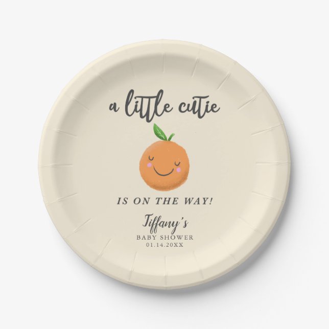 Little Cutie Baby Shower Yellow Clementine Paper Plates (Front)